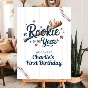 Baseball Birthday Welcome Sign Editable Rookie Birthday Poster Sports Birthday Party Sign 1st Rookie Year Birthday Poster Softball Birthday
