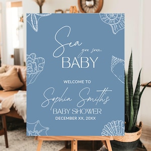 Beach Baby Shower Welcome Sign Shell Baby Shower Sign Nautical Baby Shower Poster Sea You Soon Baby Shower Printable Sign Summer Baby Shower