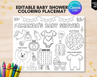 baby shower activity placemat printable baby shower coloring placemat gender neutral baby shower coloring activity sheet baby shower favor