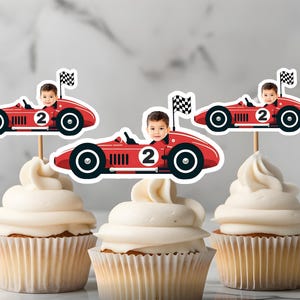 Visage personnalisé de topper pour cupcakes photo deux cupcakes rapides visage sur bâton cupcake topper deux rapide décoration d'anniversaire fête de course