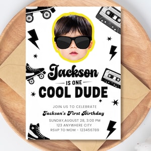 One Cool Dude Birthday Invitation Custom Cool Dude Party Invite Boy Retro Birthday Invite Retro printable invite Boy First birthday Invite