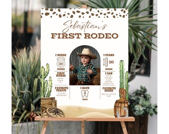 First Rodeo Milestone Poster Editable Template Cowboy Birthday Party Sign Western Party Birthday Poster 1st Rodeo Milestone Board Cowboy