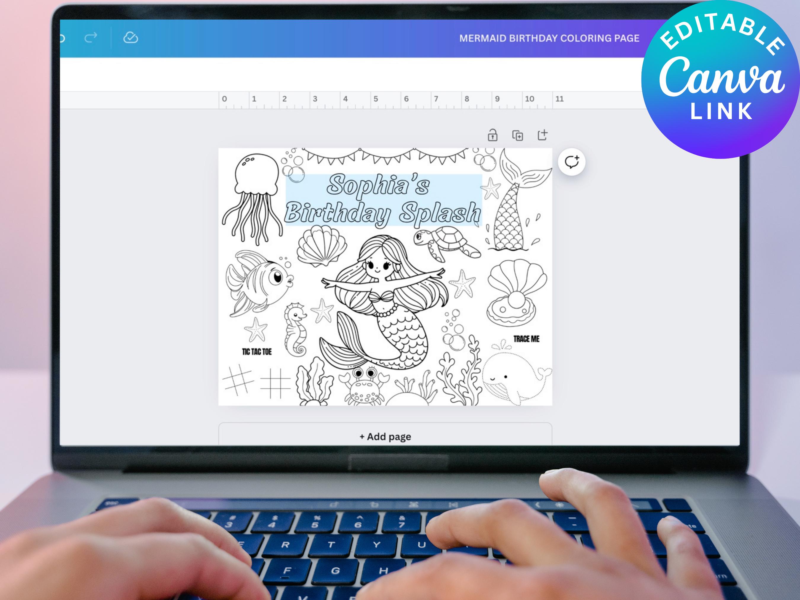 Editable Mermaid Birthday Coloring Page Printable Under the Sea Party ...