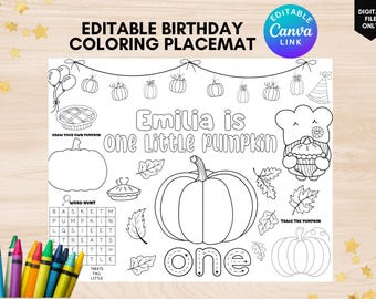 one little pumpkin birthday coloring activity page editable pumpkin birthday coloring placemat pumpkin activity coloring sheet fall birthday