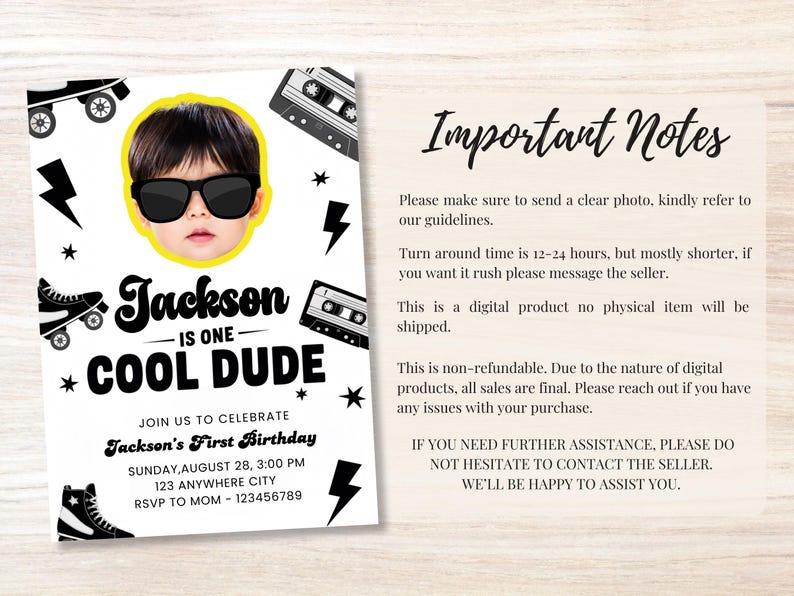 Invited Cool One Cool Dude Birthday Invitation Custom Cool Dude Party Invite Boy ...