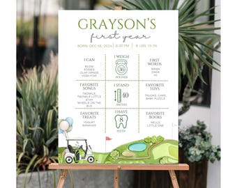 Hole in One Milestone Poster Editable Template Golf Birthday Party Sign My first year Board Birthday Poster 1st Golf Milestone Board Golf