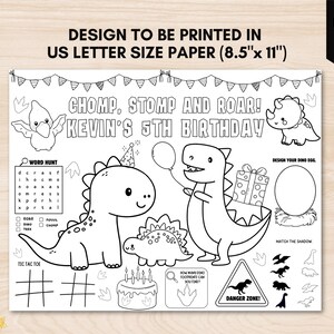 Editable Dino Birthday Coloring Placemat Printable Dinosaur Coloring ...