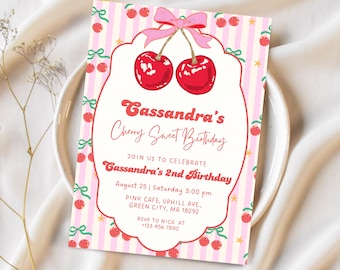 Cherry Birthday Invitation Cherry on Top Birthday Invite Coquette Cherry Invite Berry Sweet Invite Cherry Shower Party Invite Cherry Theme