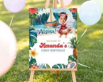 Aloha Luau Birthday Party Welcome Sign Custom Hawaiian Birthday Poster Summer Birthday Party Sign Printable Welcome Sign Luau Party Sign