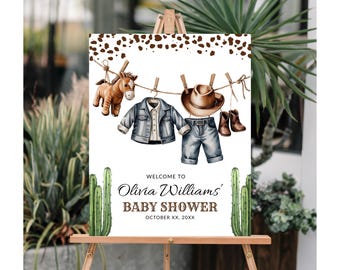Cowboy Baby Shower Welcome Sign Rodeo Baby Shower Sign Wild West Baby Shower Poster Western Theme Party Printable Sign Little Cowboy Poster