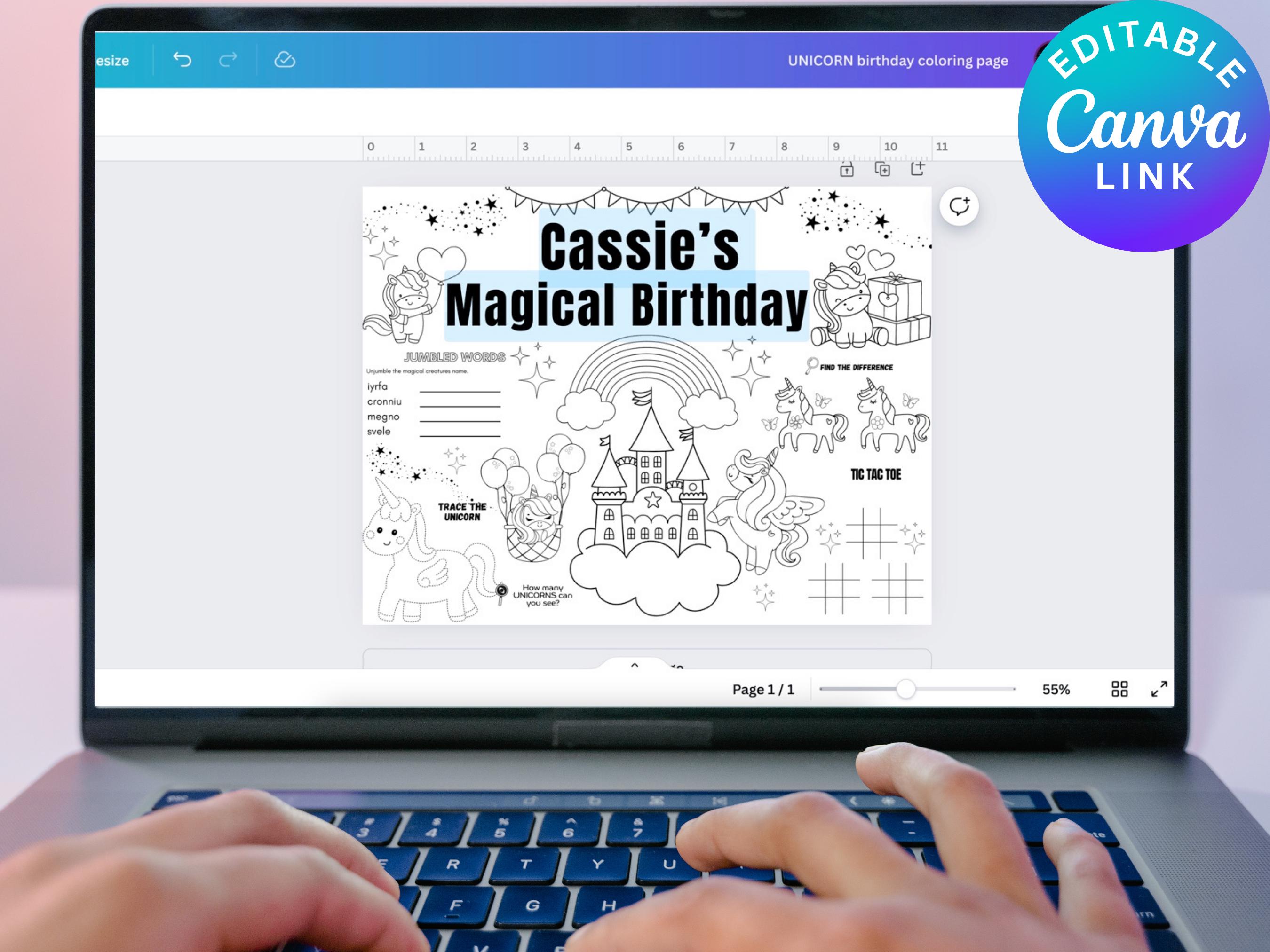 Editable Unicorn Birthday Coloring Page Printable Unicorn Theme Party ...
