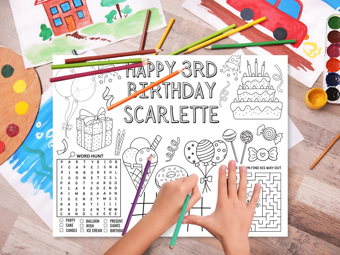 Birthday Coloring Placemat Personalized Birthday Coloring Page Birthday ...