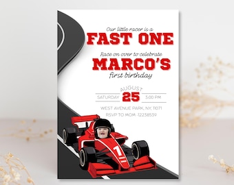 Fast One Birthday Invitation Custom Race car 1st birthday Invite Racing Car Birthday Invite Two Fast Invite Racing Invite Editable Template