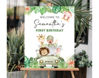 Custom Safari Birthday Party Welcome Sign Jungle Birthday Poster Jungle Safari Party Printable Poster Safari Birthday Party Welcome Sign