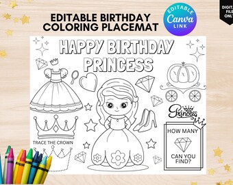 Bearbeitbare Prinzessin Geburtstag Malseite zum Ausdrucken, Ausmalen und Malen für Prinzessinnen
