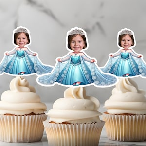 Custom face cupcake topper photo cupcake topper ice queen cupcake topper face on stick cupcake topper princess birthday cupcake topper Elsa