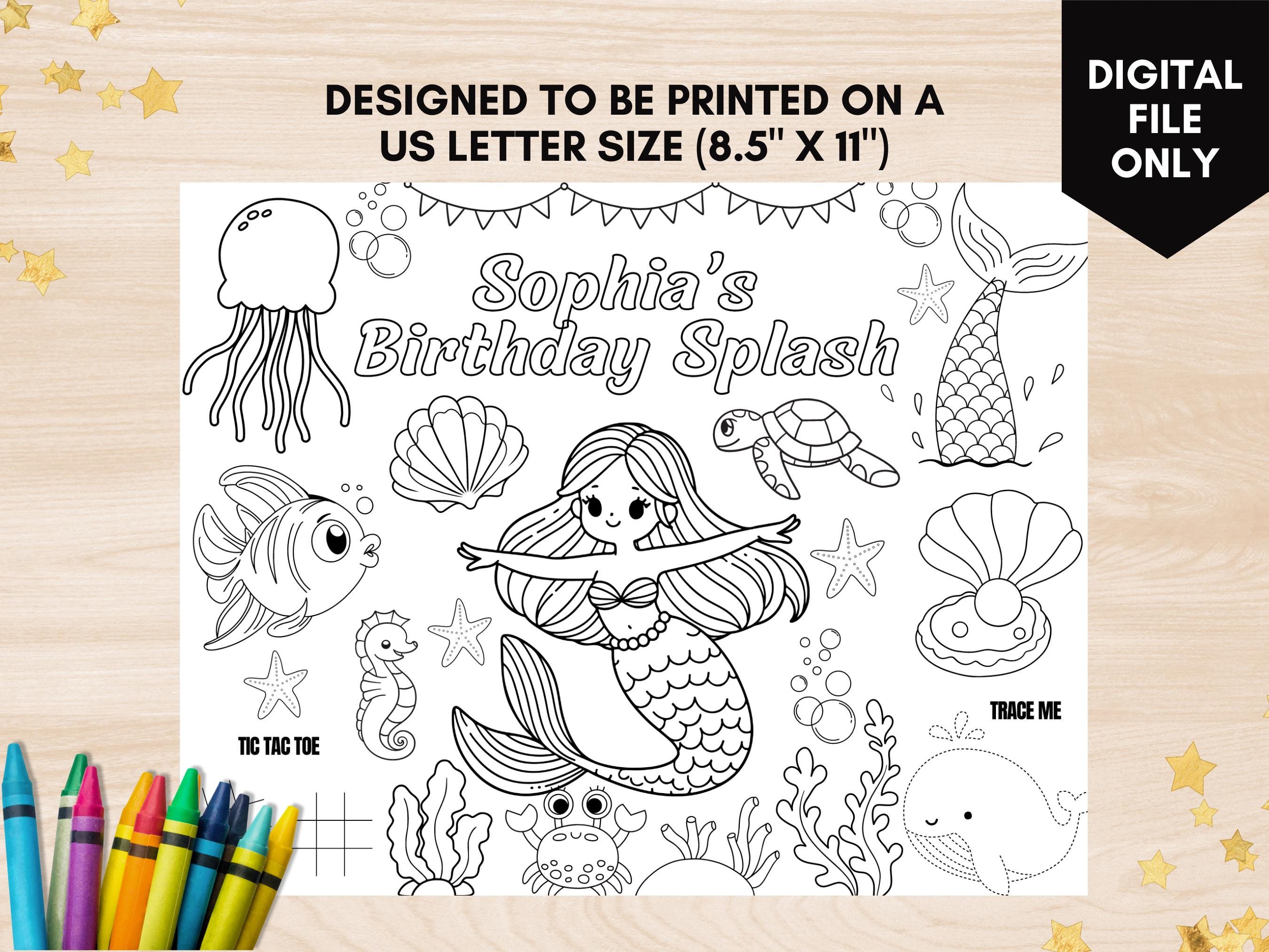 Editable Mermaid Birthday Coloring Page Printable Under the Sea Party ...