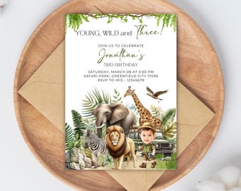Safari Birthday Invitation Custom Jungle Safari Party Invite Safari Animals printable invite Safari birthday invite Two Wild Party Zoo Party