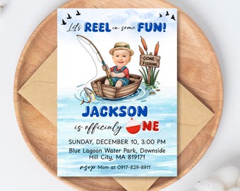 Invitación de cumpleaños de pesca personalizada oficialmente una invitación de cumpleaños Invitación de fiesta de pesca Invitación imprimible para fiesta de primer cumpleaños Fiesta de pesca