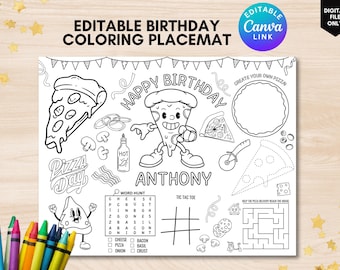 Pizza birthday coloring activity page editable pizza birthday coloring placemat pizza party activity sheet pizza party coloring page