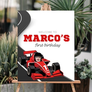 Fast One Welcome Sign Custom Race Car 1st birthday Poster Racing Car Birthday Sign Two Fast Party Sign Racing Party Editable Poster Fast One