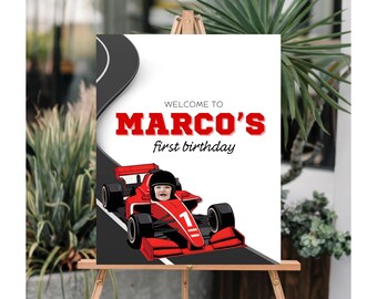 Fast One Welcome Sign Custom Race Car 1st birthday Poster Racing Car Birthday Sign Two Fast Party Sign Racing Party Editable Poster Fast One