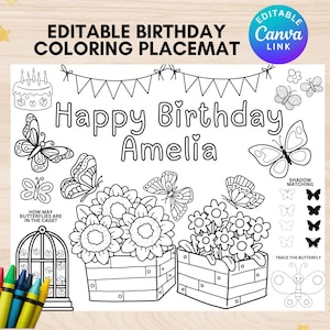 butterfly birthday coloring activity page editable butterfly birthday coloring placemat butterfly activity coloring sheet butterfly party