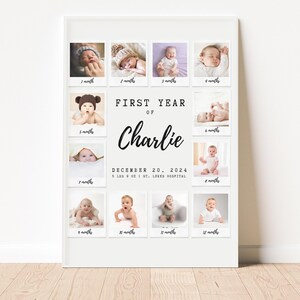 Modello di collage fotografico del primo anno del bambino Poster di traguardo del bambino Poster di compleanno del primo anno del bambino Cartello di collage fotografico del bambino Poster del primo compleanno