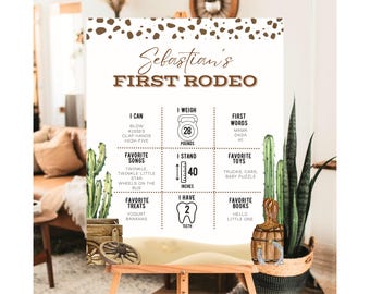 First Rodeo Milestone Poster Editable Template Cowboy Birthday Party Sign Western Party Birthday Poster 1st Rodeo Milestone Board Cowboy