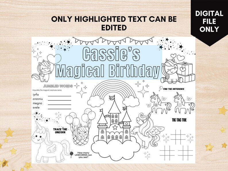 Editable Unicorn Birthday Coloring Page Printable Unicorn Theme Party ...