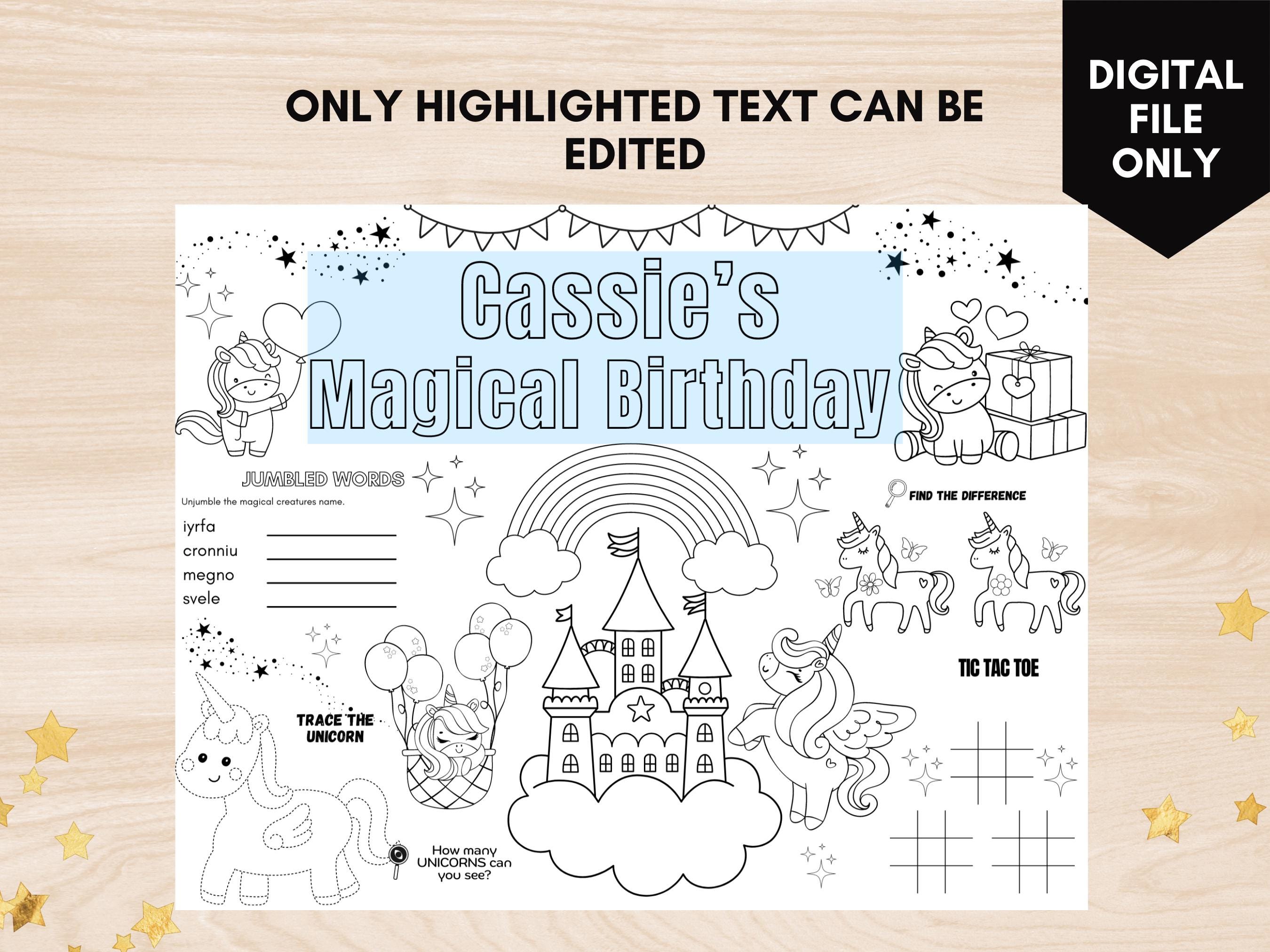 Editable Unicorn Birthday Coloring Page Printable Unicorn Theme Party ...