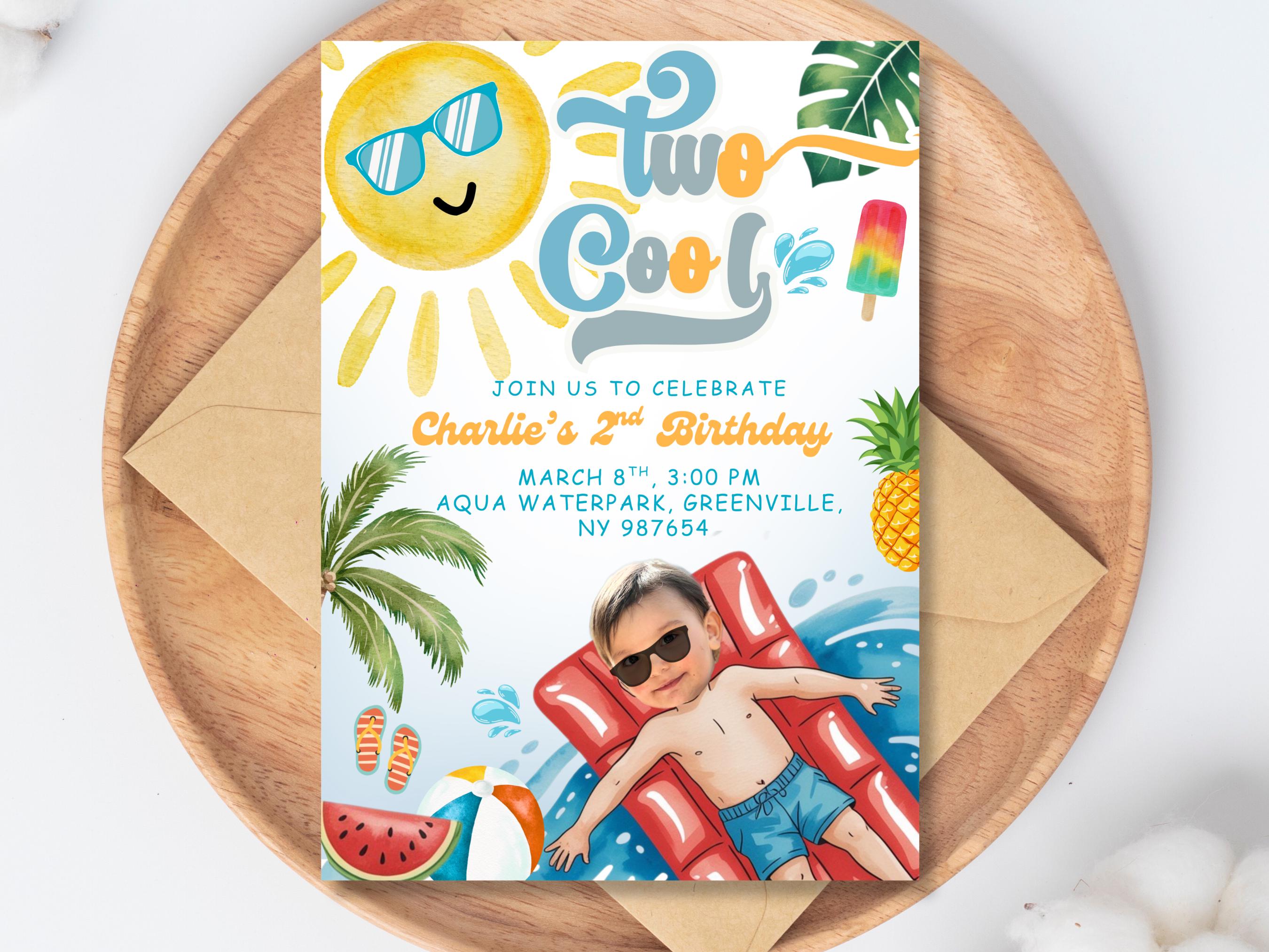 Invited Cool Two Cool Invitation Summer Birthday Invite Pool Party Printable ...