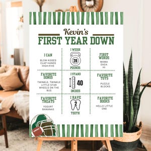 Tabellone per le tappe del compleanno del primo anno, cartello modificabile per la festa di compleanno del football, decorazione per la festa di compleanno del touchdown