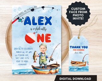 Fishing Birthday Invite Custom ofishally one Birthday Invitation Fishing Party Invite 1st birthday Party Printable Invitation fish party