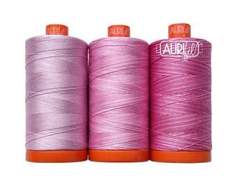 Aurifil Cotton 50wt Thread | Water Lily Pinks, 3 Large Spools