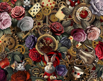 108 Inch Quilt Backing Fabric | Down the Rabbit Hole | Floral Wonderland | Timeless Treasures