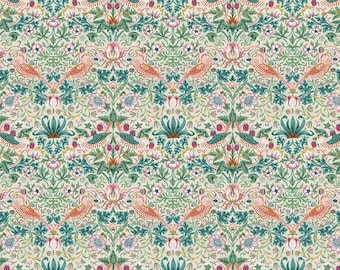 Bedford Park Cotton Lawn Collection | Cotton Fabric | Mini Strawberry Thief | Mineral | The Original Morris & Co. | 54/55 Inch