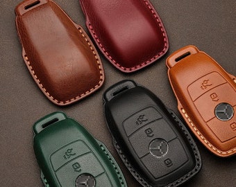 Leather Key Fob Cover for Mercedes Benz C Class C260l E Class E300l... Leather Key Fob Case Fit for Mercedes Car, Birthday Gift for Him