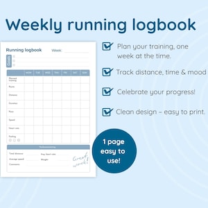 Weekly Running logbook – 1 Page