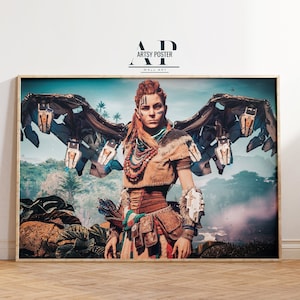Horizon Zero Dawn Poster, Aloy Wall Art, Video Game Art Print, Futuristic Robotic Wildlife, Gamer Wall Decor, Gift for Gaming Enthusiasts