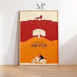 Fantastique affiche de Mr Fox, impression d'art Wes Anderson, décoration de film d'animation, art mural renard, cadeau unique pour les amateurs de cinéma