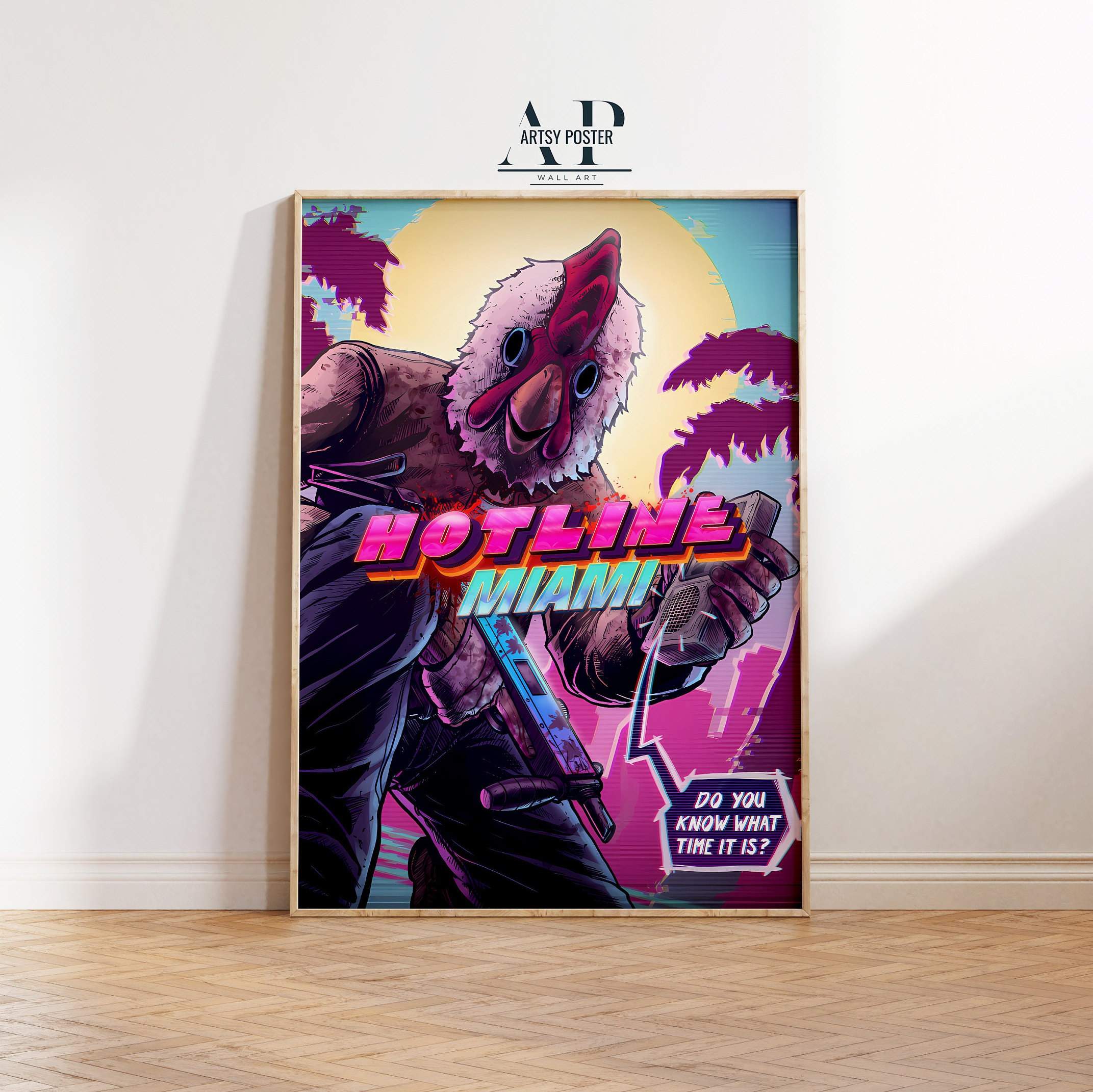 ホットライン・マイアミのポスター：80年代風ネオンゲームアート