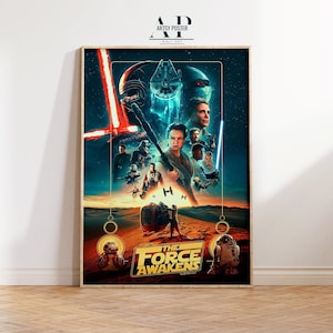 Star Wars The Force Awakens Poster - Epic Space Saga Print - Featuring Rey, Finn, Kylo Ren - Ideal Gift for Sci-Fi Fans - Movie Wall Art