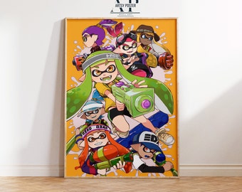 Póster del juego Splatoon: Impresión artística de batalla de tinta colorida
