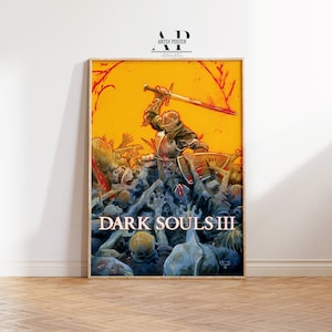 Póster épico de Dark Souls III, decoración de pared de videojuegos, Santuario de Firelink y jefes - Arte mural para gamers - Regalo único para fans de Dark Souls