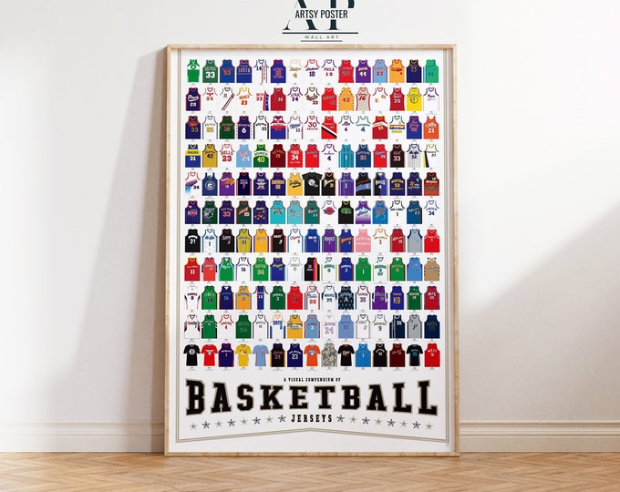 Poster de l'évolution des kits de l'équipe NBA, oeuvre d'art murale unique pour le sport, maillot de basket-ball, décoration murale, cadeau NBA