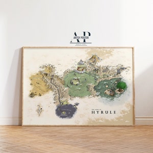 Legend of Zelda Hyrule kaart poster, vintage stijl kunstafdruk voor gamers, gaming room decor, uniek cadeau voor gamers