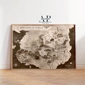 Póster del mapa del Reino de Hyrule, mapa detallado del juego Legend of Zelda, impresión artística de un mundo de fantasía, regalo para gamers: decoración de pared única para salas de juegos.