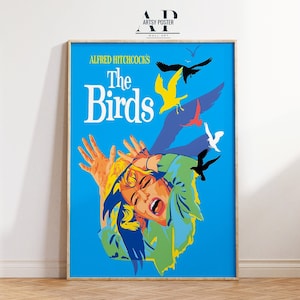 Póster de la película "Los Pájaros", lámina clásica de Hitchcock, arte mural de terror vintage, decoración cinematográfica, regalo único para cinéfilos.