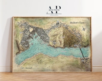 Baldur&#39;s Gate Vintage Style Map Poster, Detailed RPG Game World Art Print, Perfect Decor for Dungeons & Dragons Enthusiasts